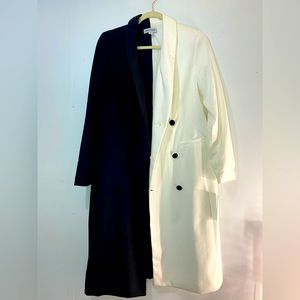 NWT unique long blazer coat half white half black..